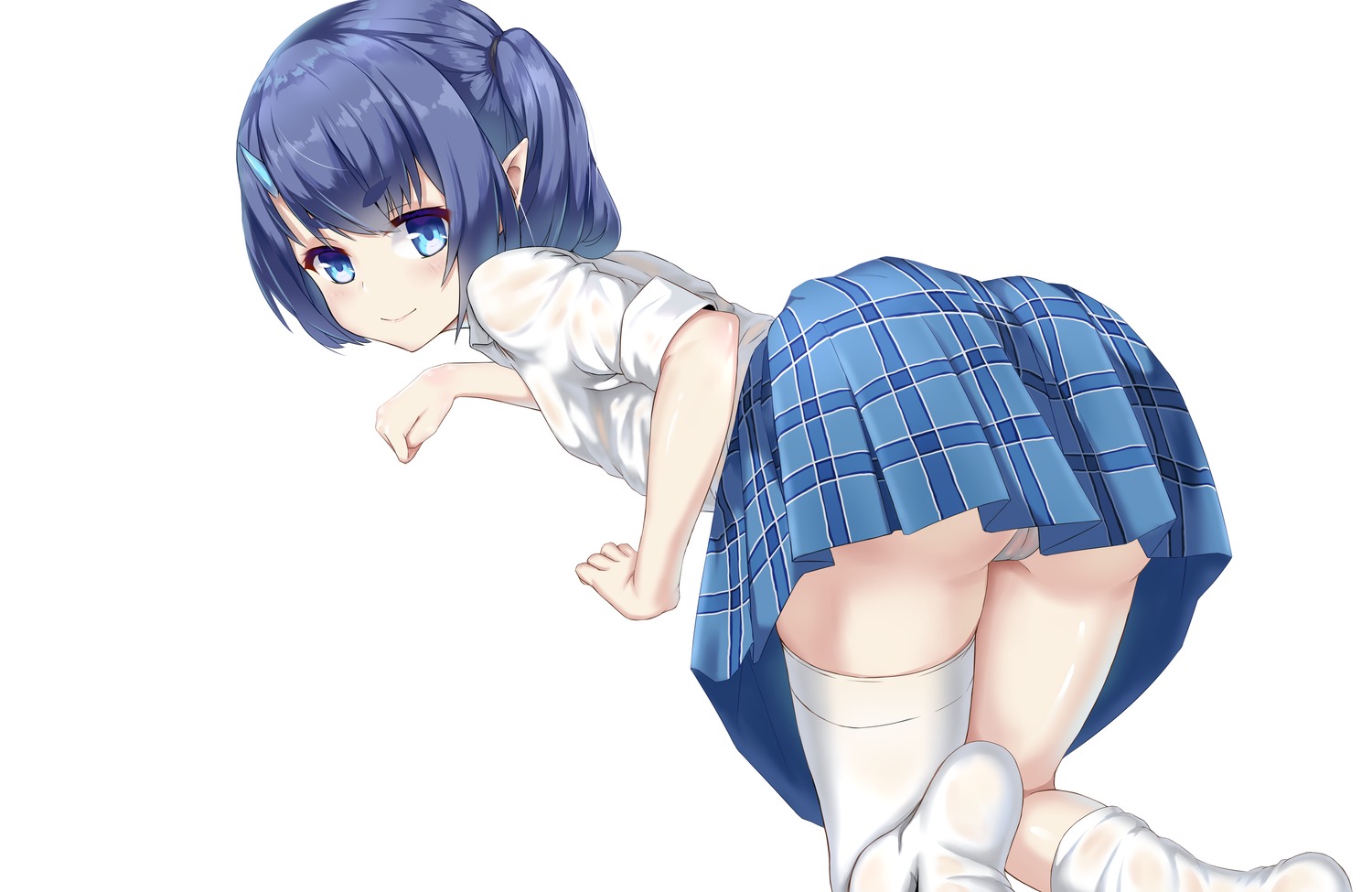 ass cameltoe jawr8473 loli pantsu pointy_ears see_through seifuku skirt_lift thighhighs wet_clothes