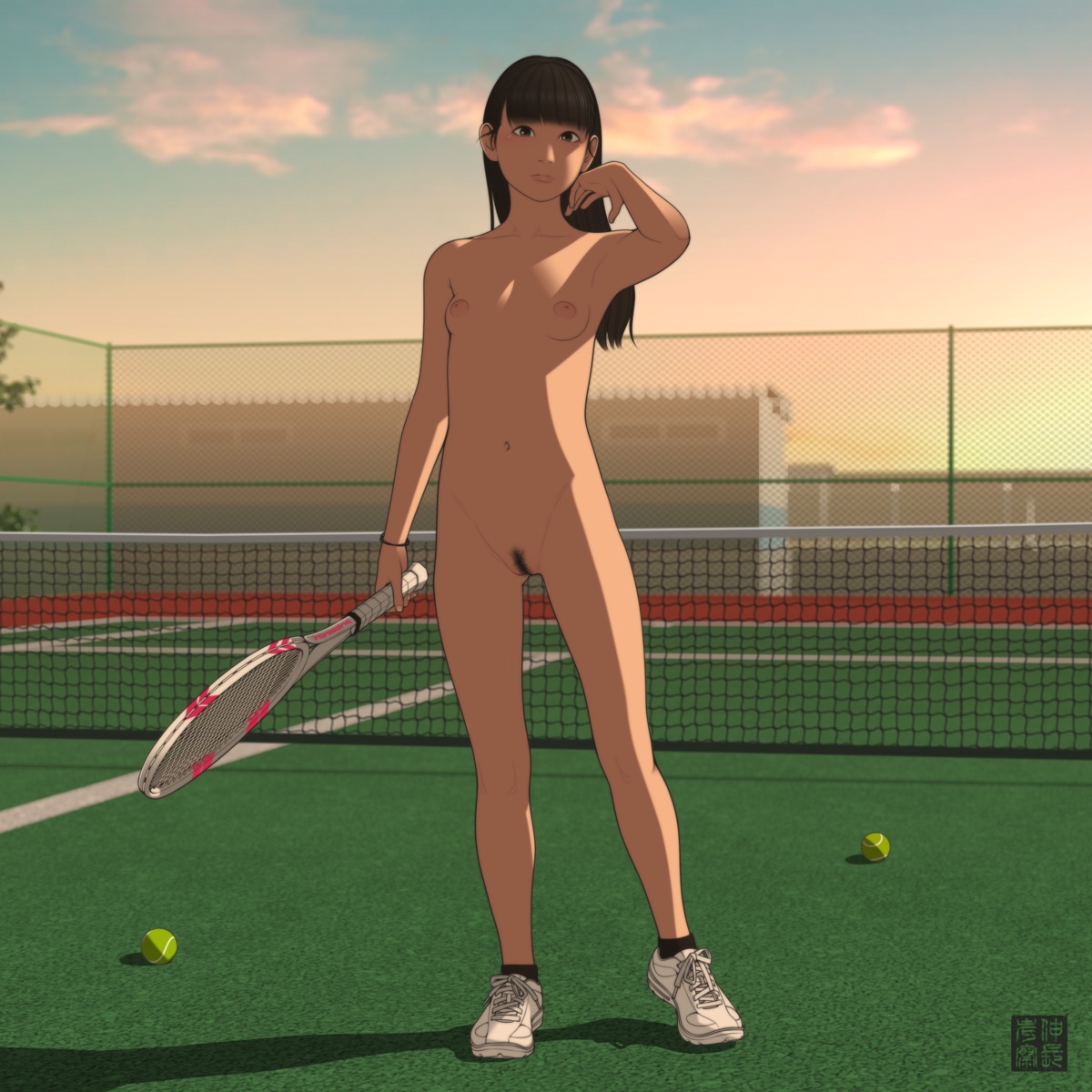 loli naked nipples pubic_hair shinchou_ni_kansuru_kousatsu tagme tennis