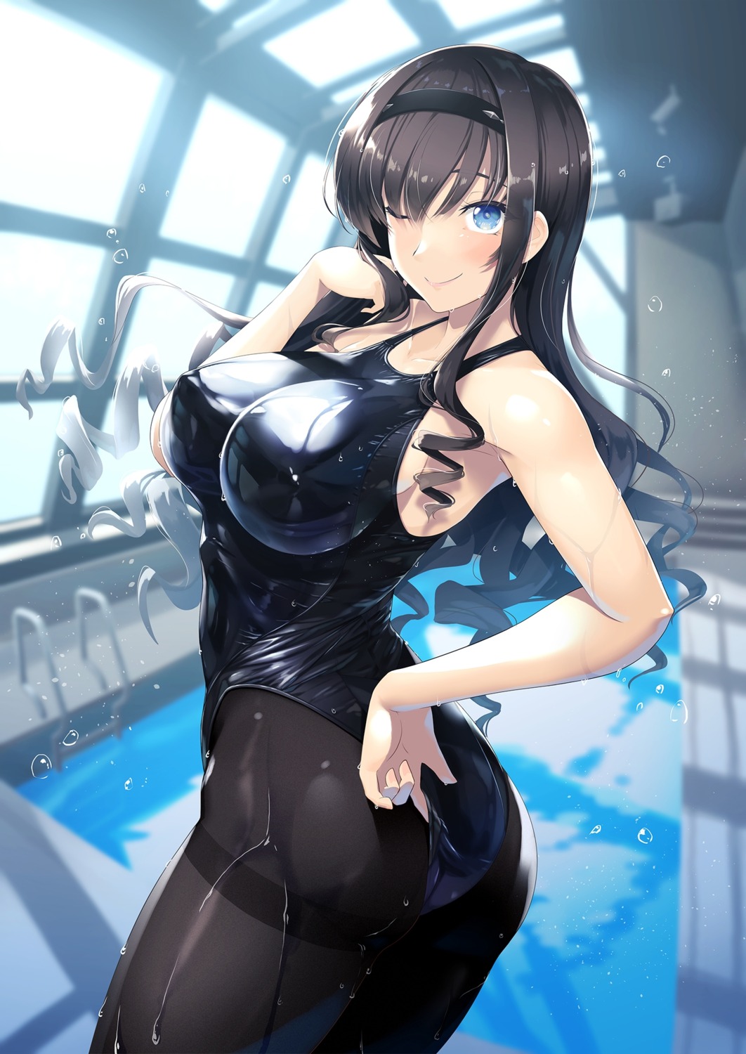 amagami ass erect_nipples hassen_(8cm) morishima_haruka pantyhose school_swimsuit swimsuits wet wet_clothes