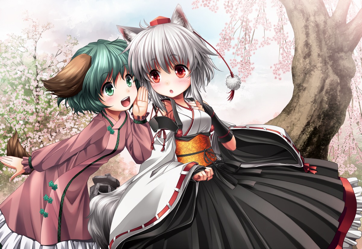 animal_ears inubashiri_momiji japanese_clothes kasodani_kyouko kei_traum tail touhou