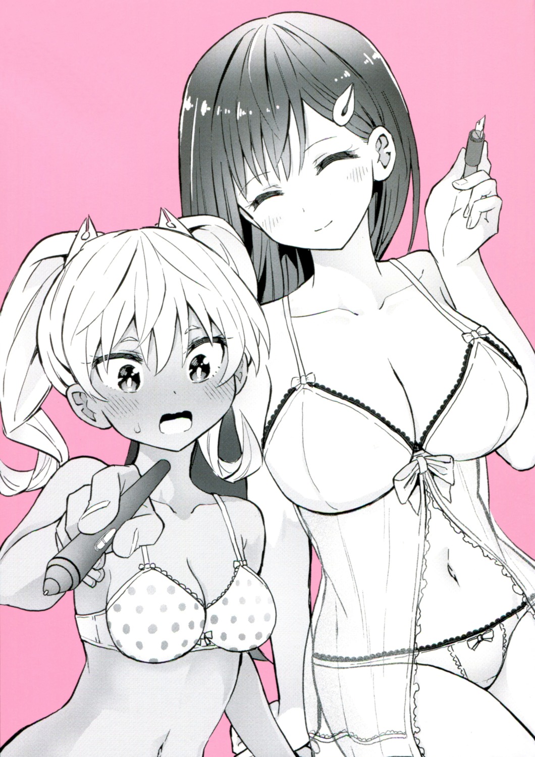 bra cleavage lingerie monochrome pantsu saotome_shimai_wa_manga_no_tame_nara!? see_through yamamoto_ryouhei