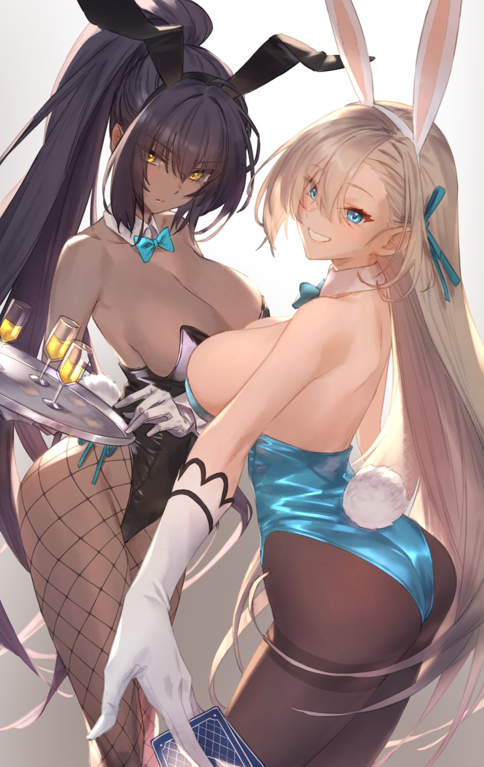 animal_ears ass blue_archive bunny_ears bunny_girl fishnets ichinose_asuna kakudate_karin lamchun no_bra pantyhose tail