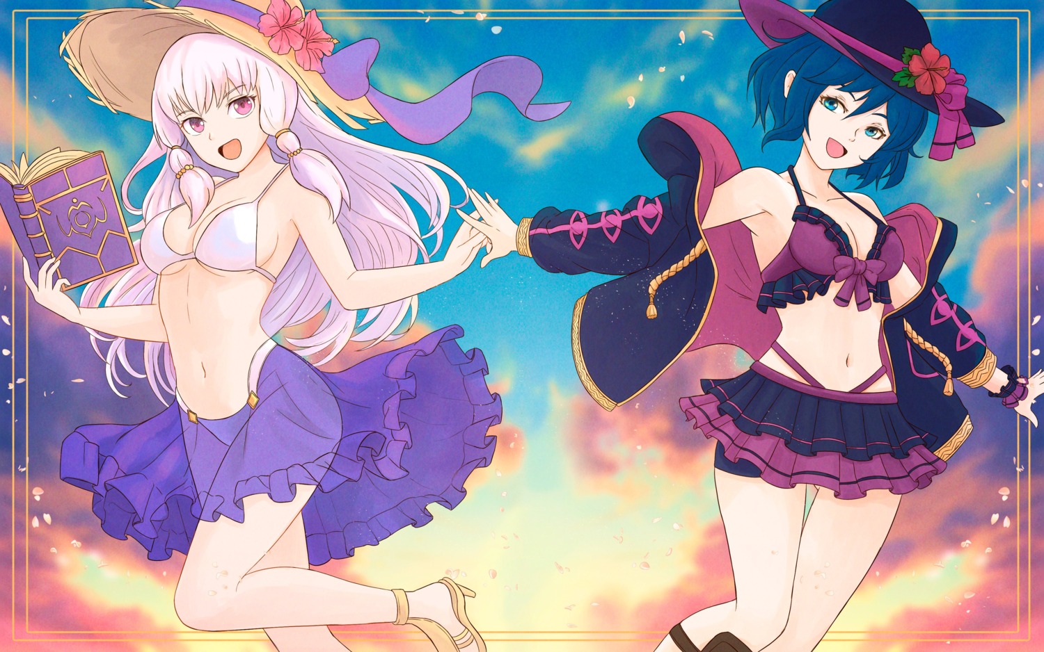 bikini cleavage fire_emblem fire_emblem_awakening fire_emblem_kakusei fire_emblem_three_houses heels lysithea_von_ordelia morgan_(fire_emblem) open_shirt see_through swimsuits truejekart