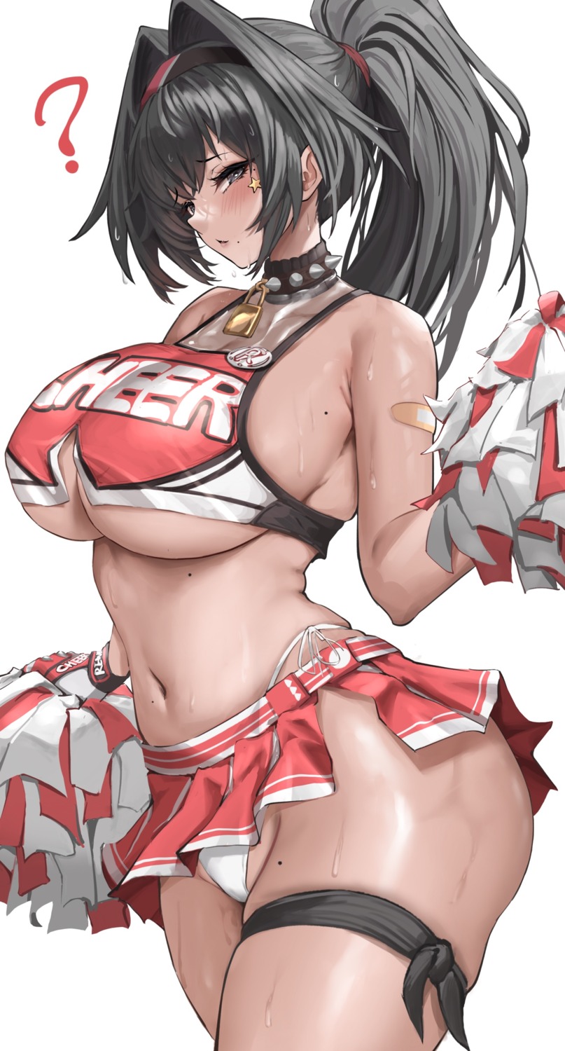 bandaid bay cheerleader duchessofarmeria garter goddess_of_victory:_nikke no_bra pantsu see_through skirt_lift string_panties tattoo thong wet