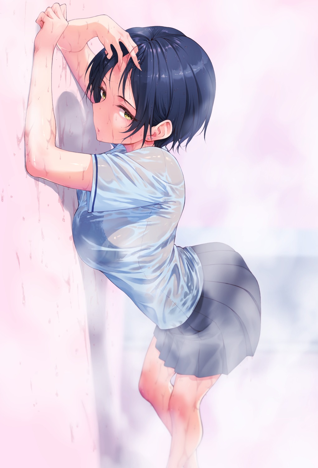 bra hayami_kanade mo3hig3 see_through seifuku the_idolm@ster the_idolm@ster_cinderella_girls wet wet_clothes