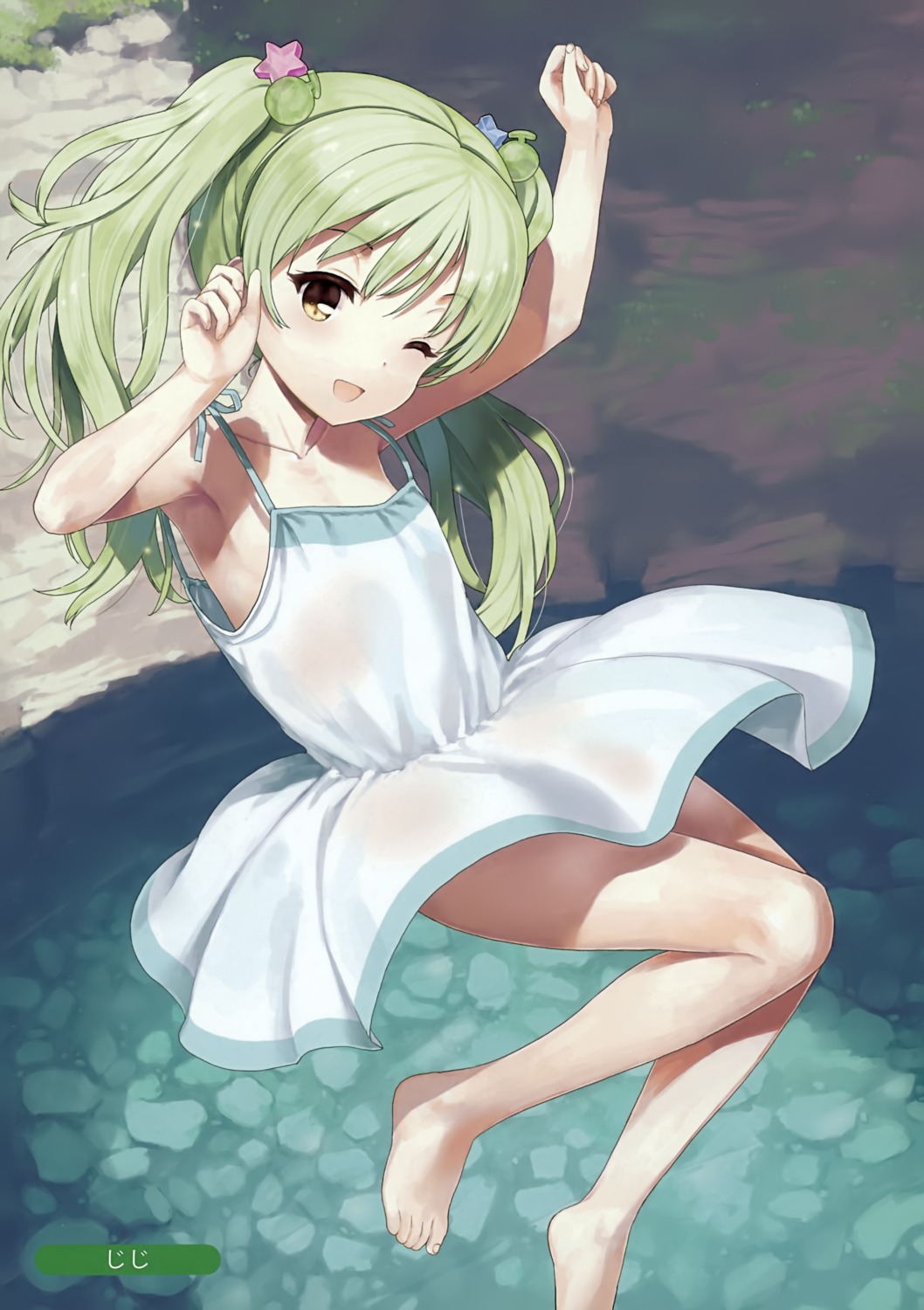 dress jiji loli no_bra see_through skirt_lift summer_dress