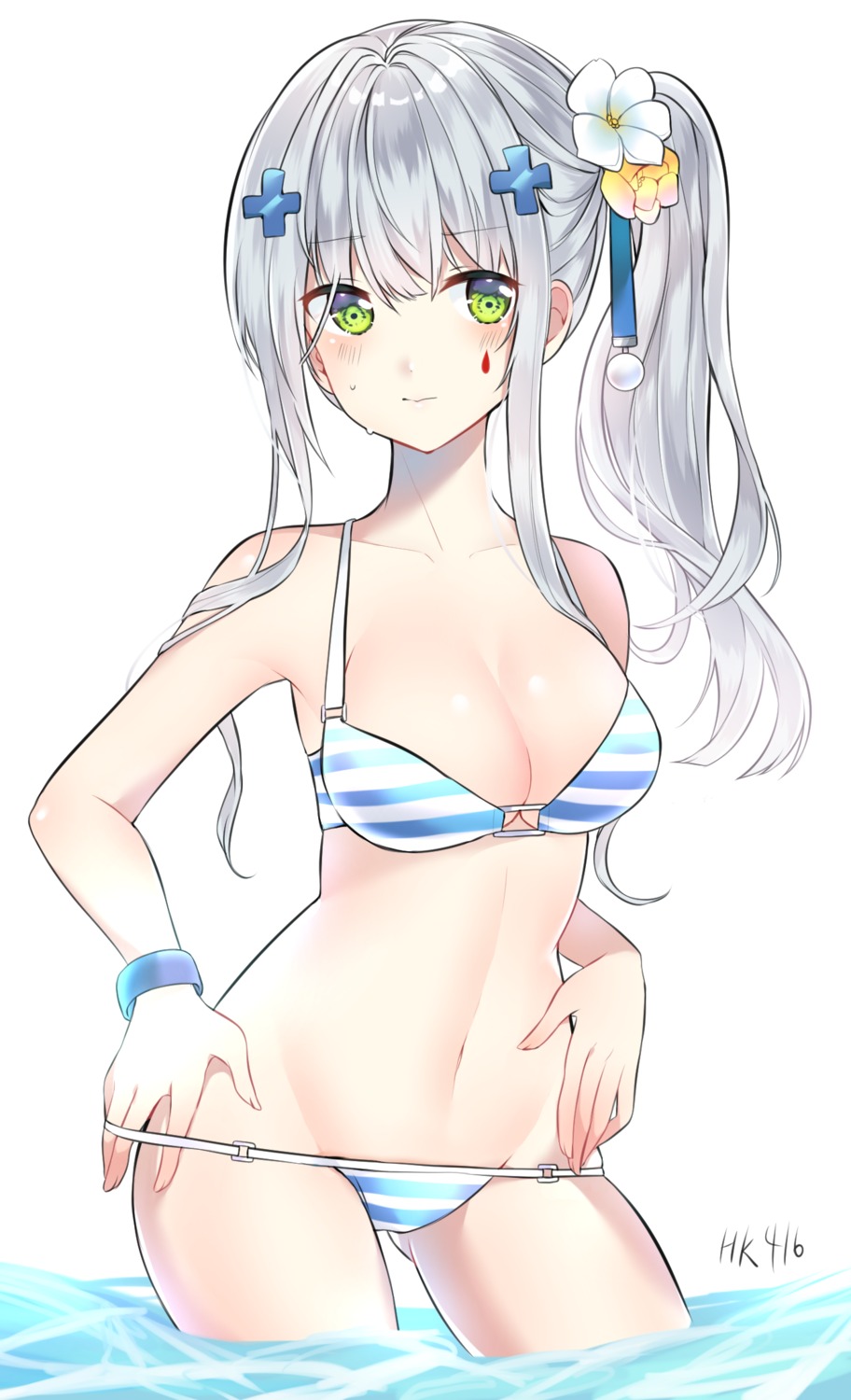 bikini cleavage girls_frontline hk416_(girls_frontline) panty_pull swimsuits undressing urim_(paintur) wet