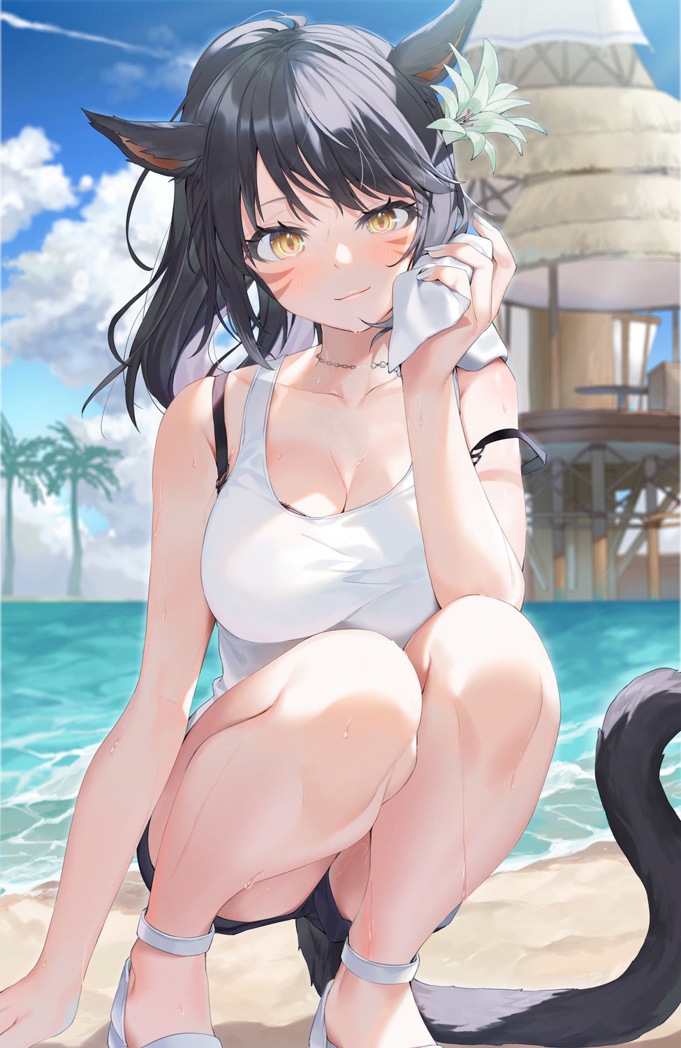 animal_ears cleavage final_fantasy final_fantasy_xiv miqo'te nekomimi tail yana_mori