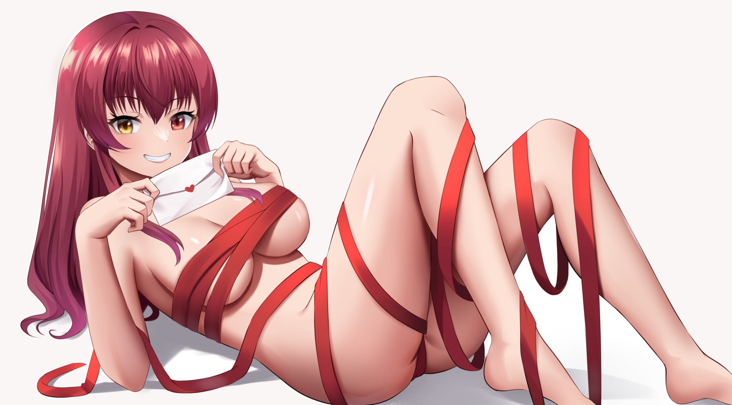 heterochromia hololive houshou_marine naked_ribbon sei_joshikou valentine