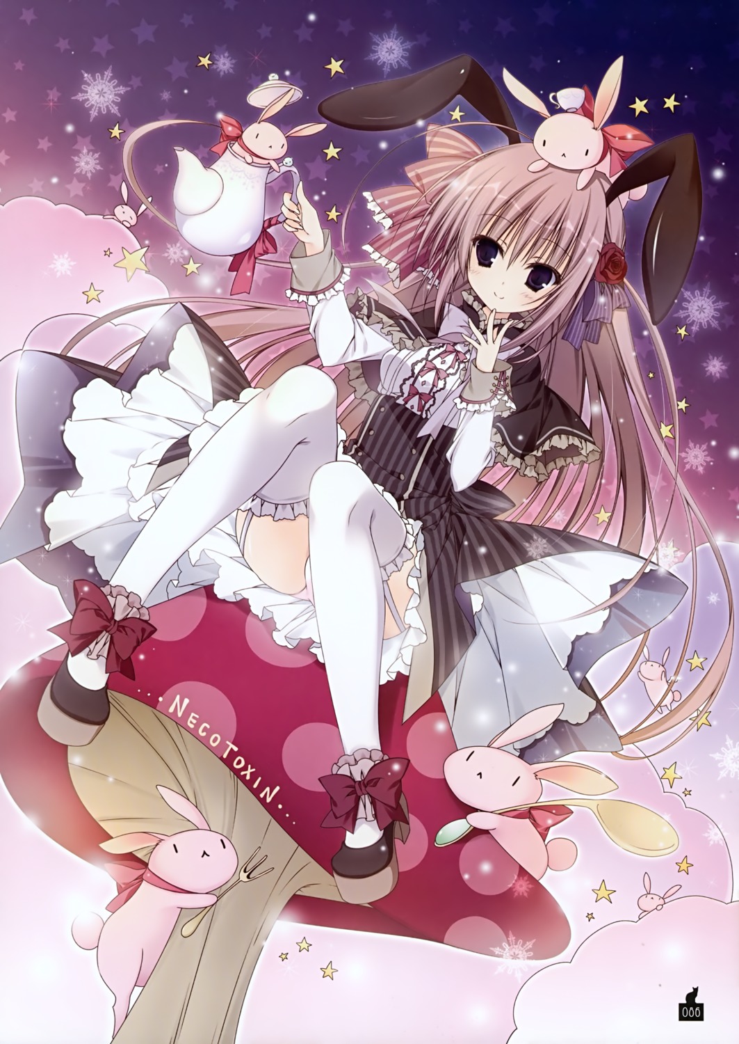 animal_ears bunny_ears dress heels inugami_kira pantsu stockings thighhighs