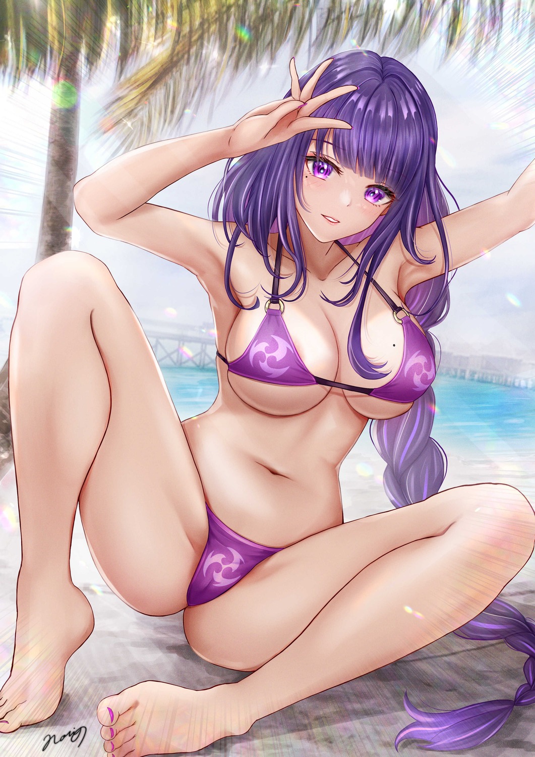 areola bikini cameltoe feet genshin_impact norino raiden_shogun swimsuits