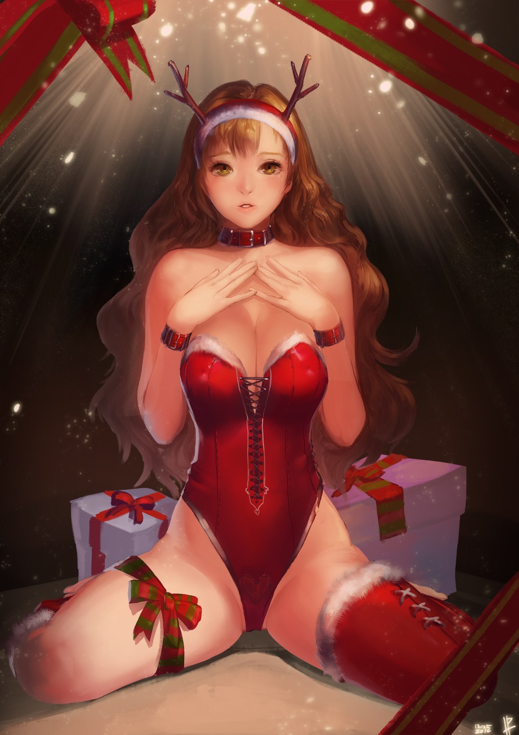 christmas cleavage garter horns instant_ip katarina_du_couteau league_of_legends thighhighs