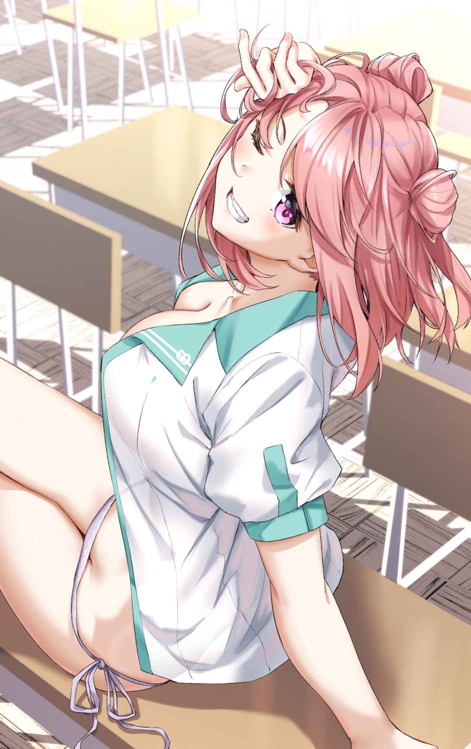 no_bra open_shirt pantsu sahara_gensei see_through seifuku string_panties