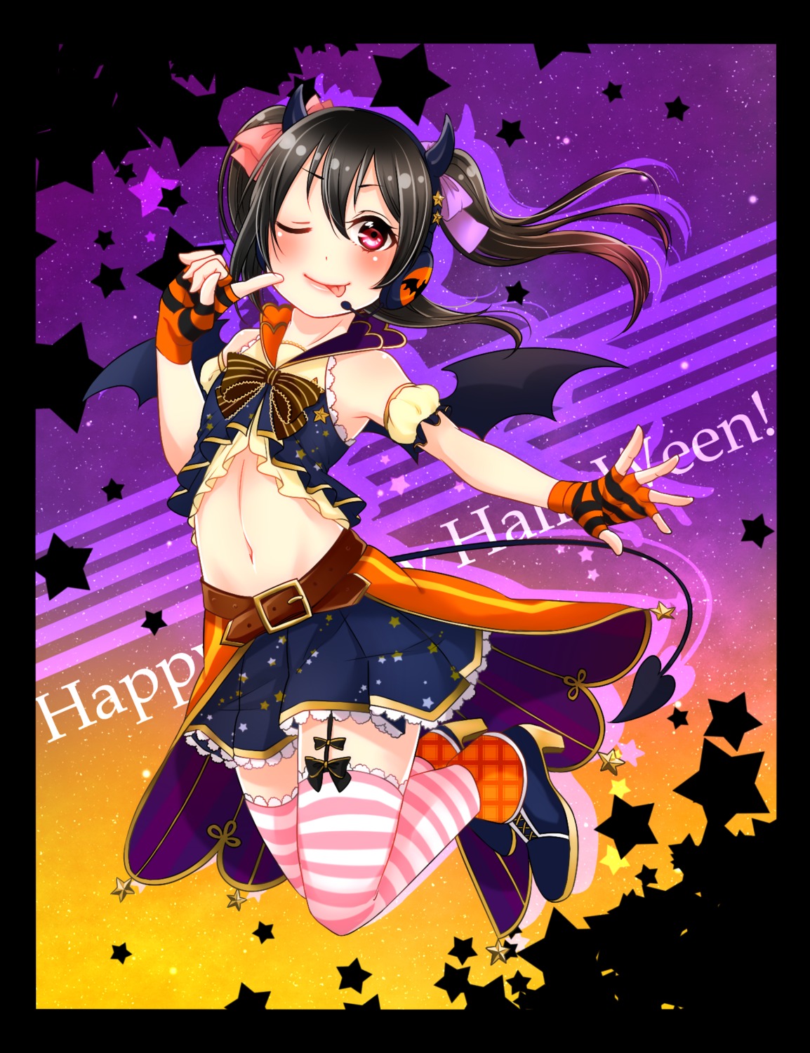 halloween headphones heels horns love_live! mutsuki_uto stockings tail thighhighs wings yazawa_nico