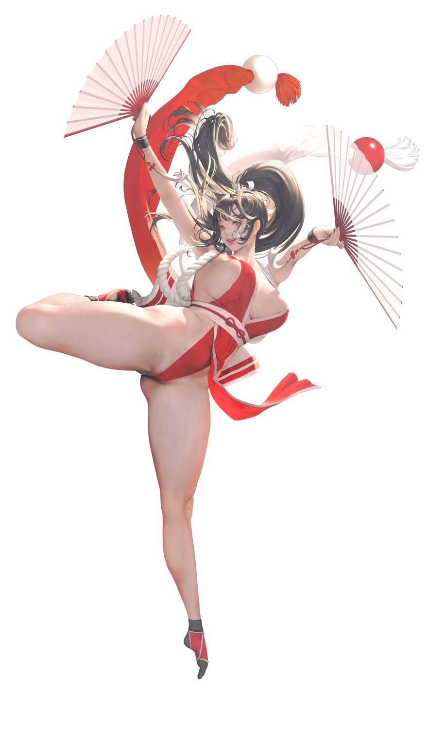 erect_nipples hyulla japanese_clothes king_of_fighters no_bra nopan shiranui_mai skirt_lift