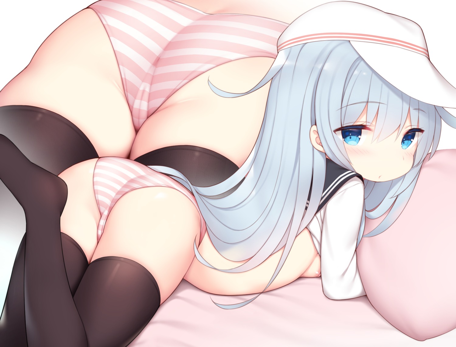 ass breasts cameltoe hibiki_(kancolle) kantai_collection loli nipples no_bra pantsu seifuku shimapan shirt_lift thighhighs verniy_(kancolle) watanon_(gakushokutei)