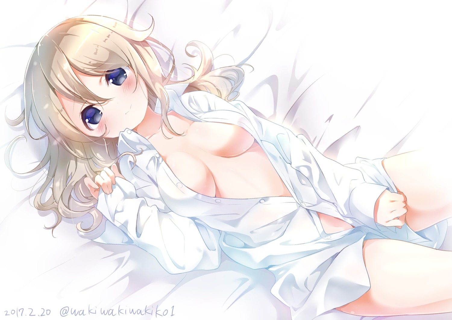 aoyama_midori cleavage dress_shirt gochuumon_wa_usagi_desu_ka? no_bra open_shirt waki_(pixiv2609622)