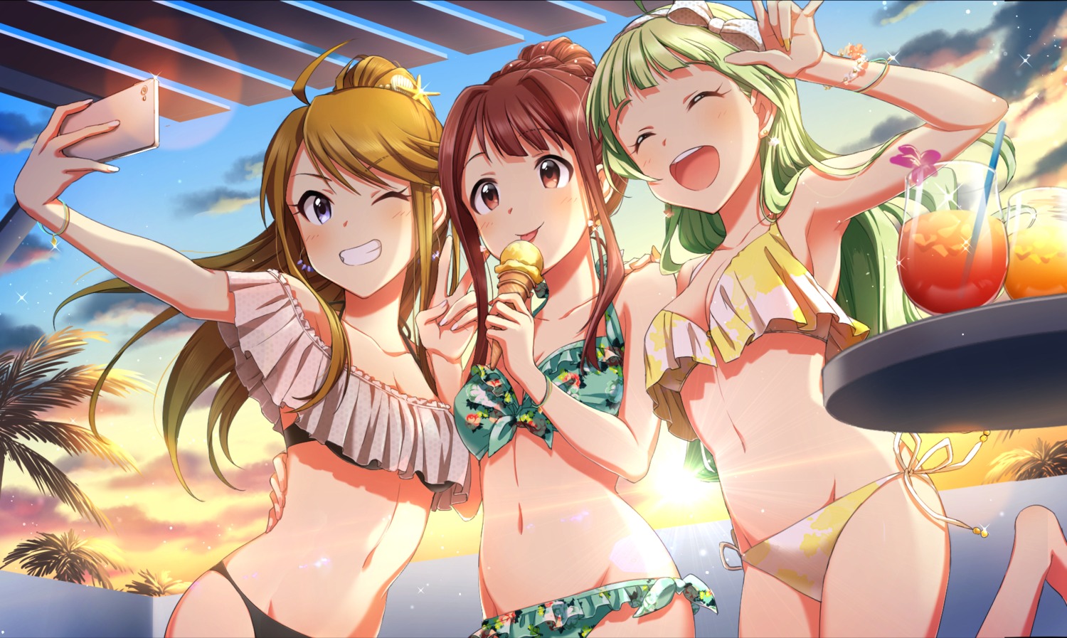 bikini cleavage naka_mura shimabara_elena swimsuits tanaka_kotoha the_idolm@ster the_idolm@ster_million_live! tokoro_megumi