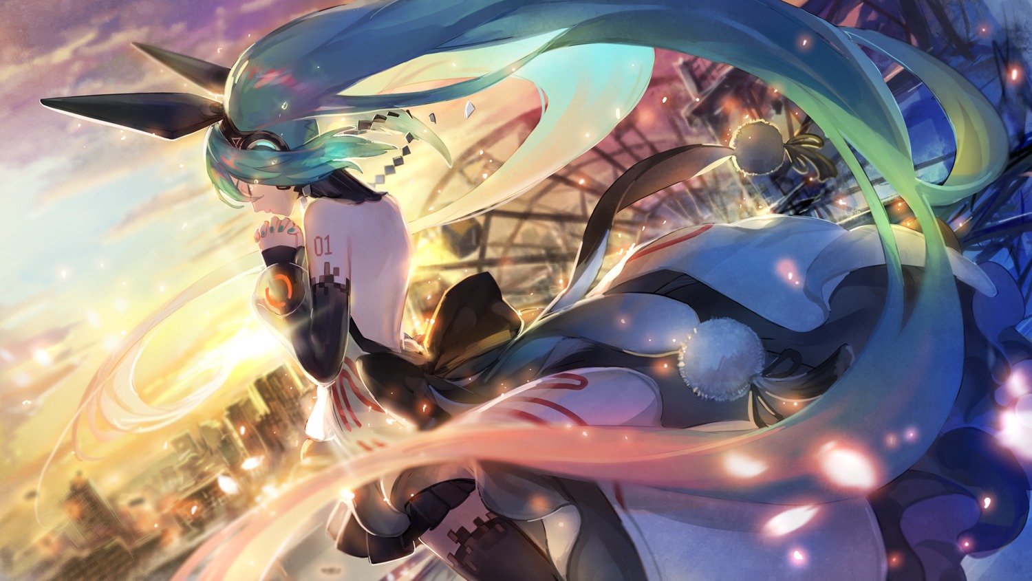 hatsune_miku headphones tattoo thighhighs verus vocaloid