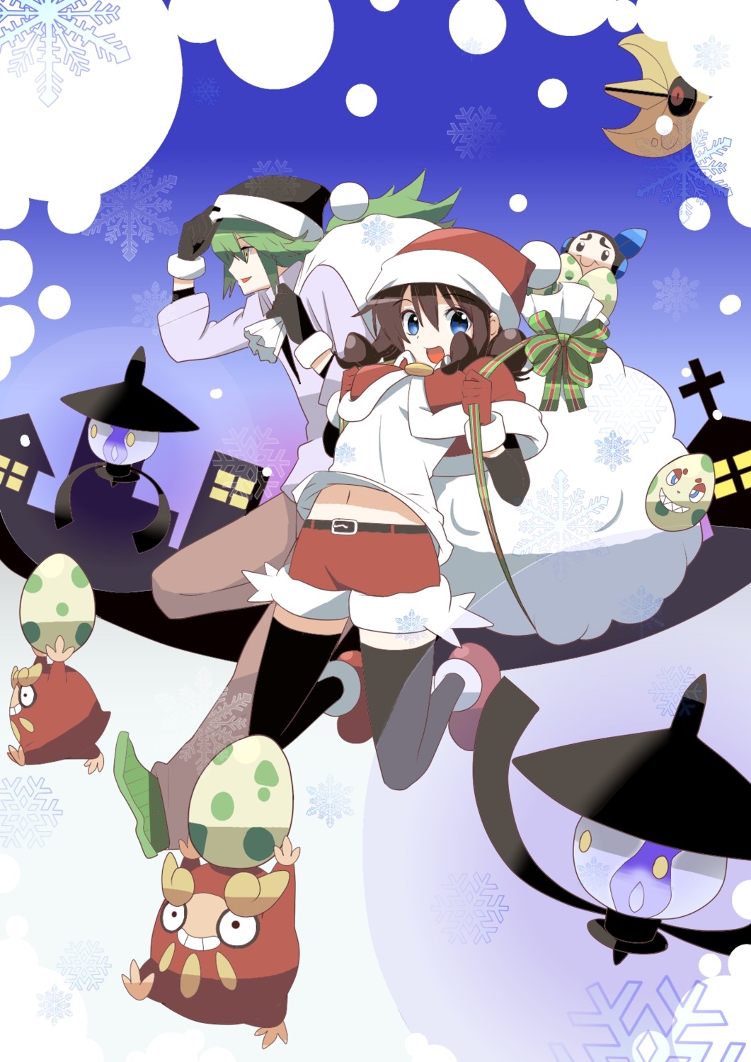 borupikka christmas n_(pokemon) pokemon pokemon_b2w2 pokemon_bw thighhighs touko_(pokemon)