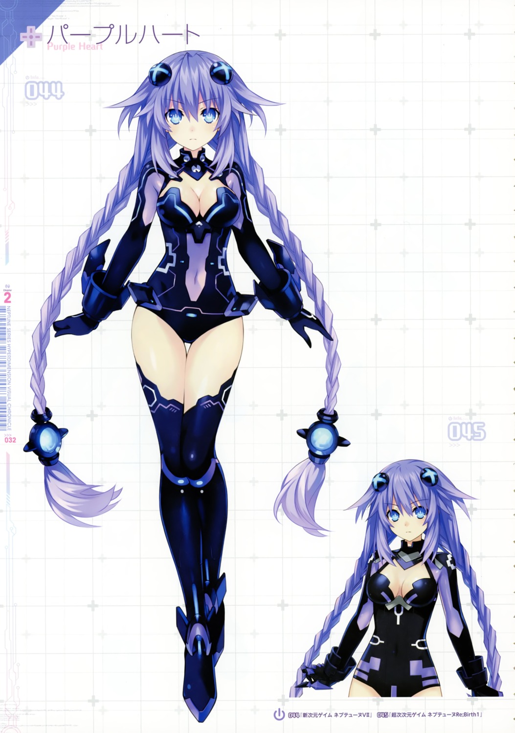 bodysuit choujigen_game_neptune choujigen_game_neptune_re;birth_1 cleavage crease fixme purple_heart shinjigen_game_neptune_vii thighhighs tsunako