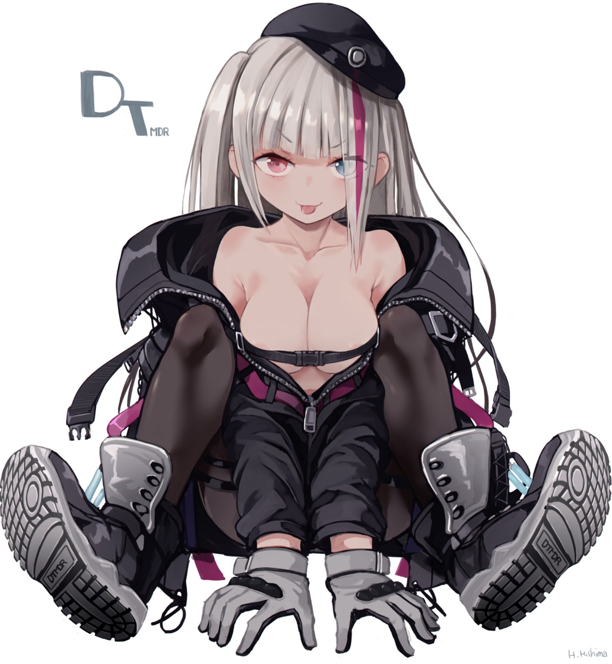 areola girls_frontline heterochromia mdr_(girls_frontline) no_bra open_shirt pantyhose tagme