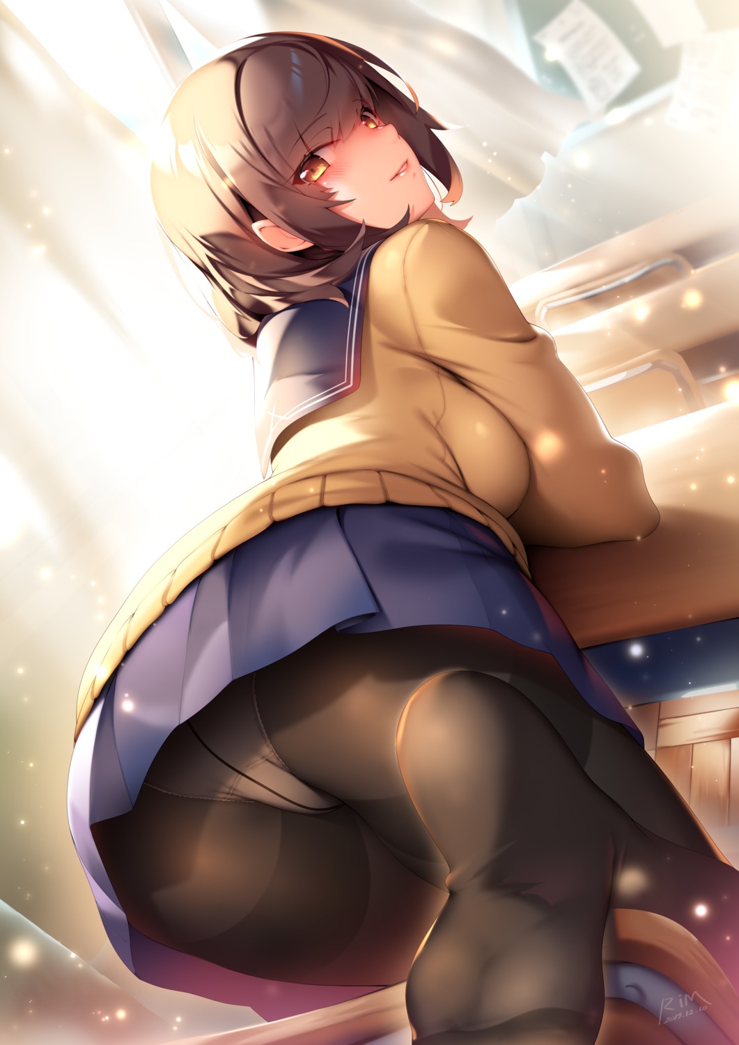 ass feet pantsu pantyhose ryuji_(ikeriu) seifuku sweater