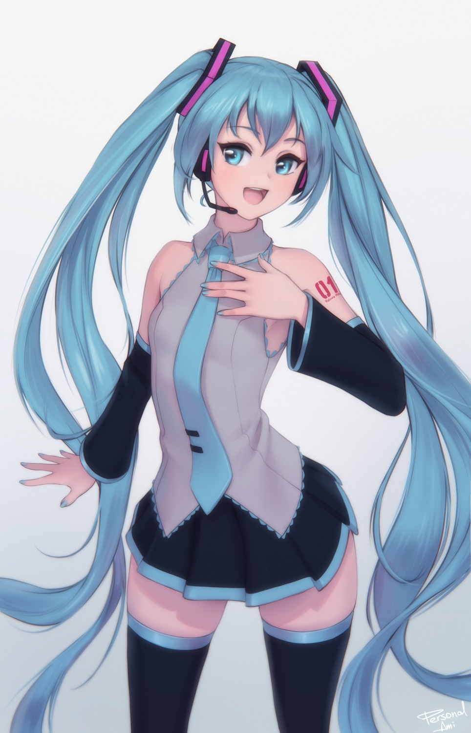 hatsune_miku headphones personal_ami tattoo thighhighs vocaloid