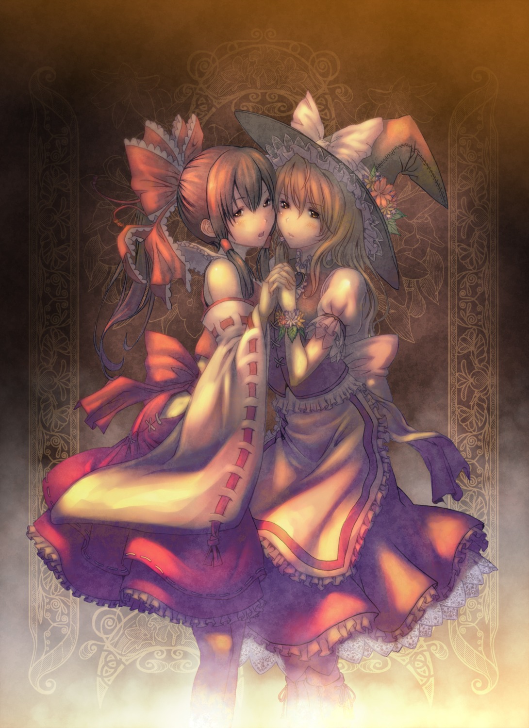 hakurei_reimu kirisame_marisa shiroi_karasu symmetrical_docking touhou witch