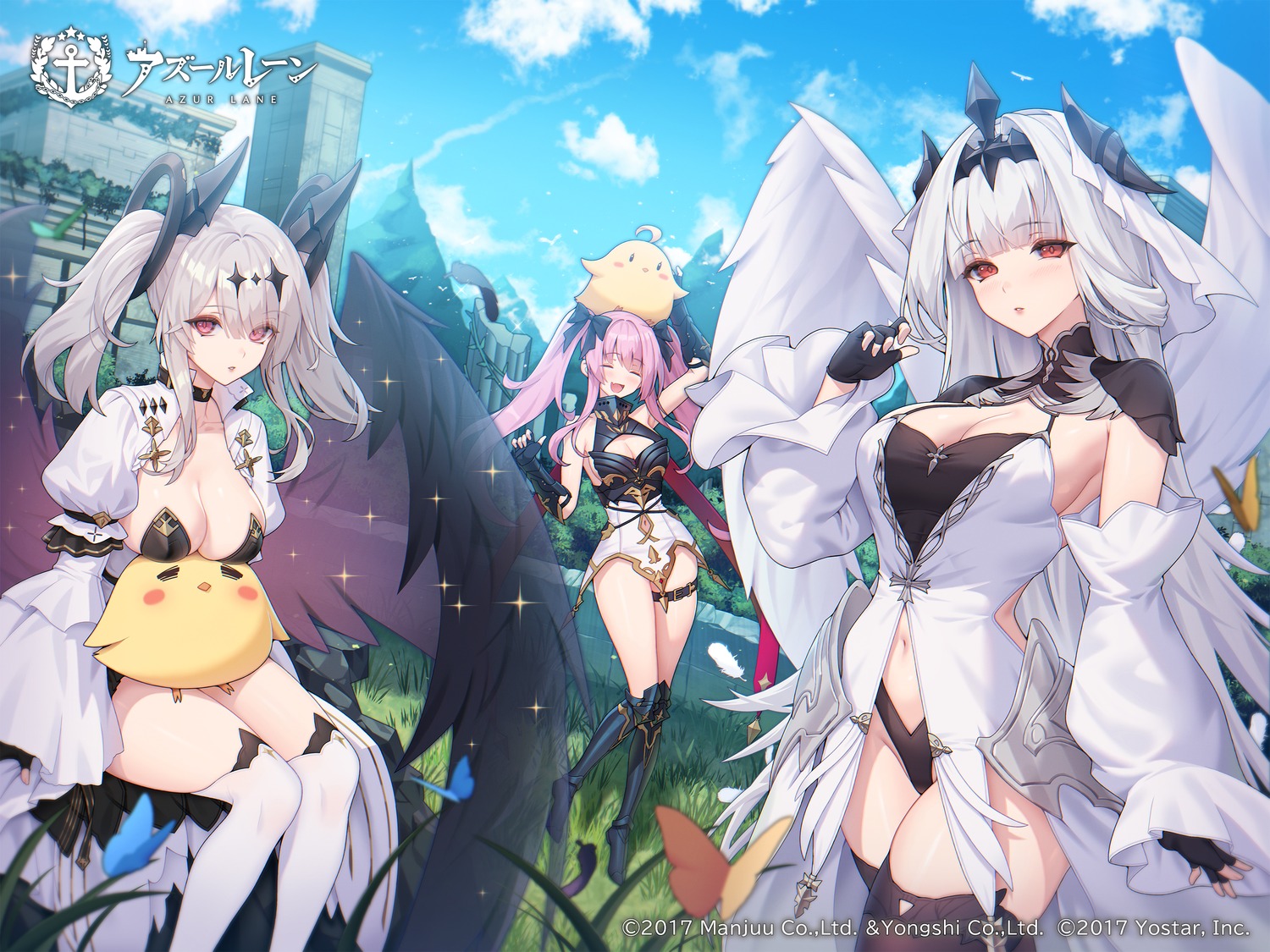 armor azur_lane choney garter horns joffre_(azur_lane) la_galissonniere_(azur_lane) manjuu_(azur_lane) marseillaise_(azur_lane) no_bra thighhighs wings