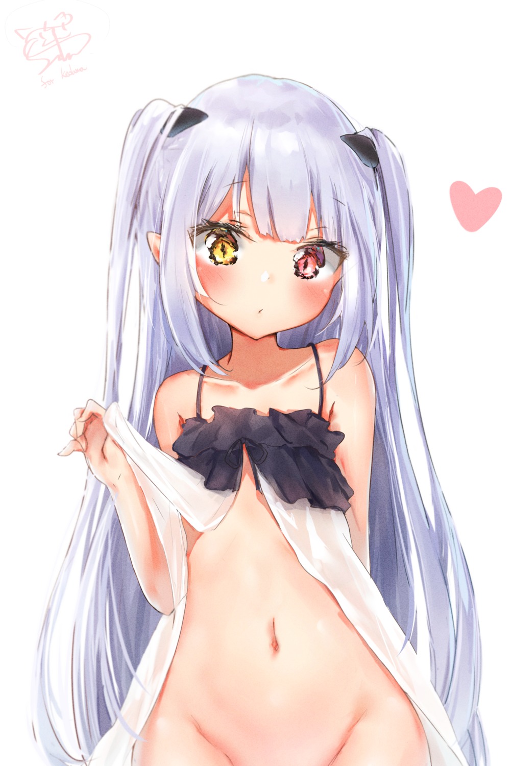 bottomless heterochromia lingerie loli pointy_ears seboneko see_through