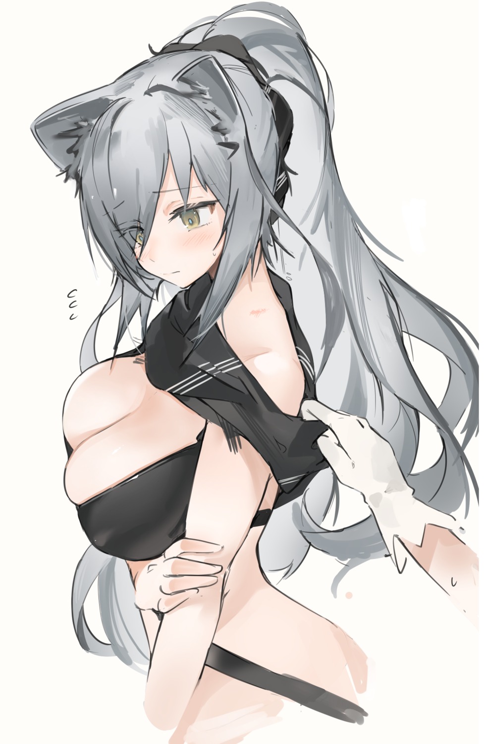 animal_ears arknights bottomless bra erect_nipples mikojin sketch