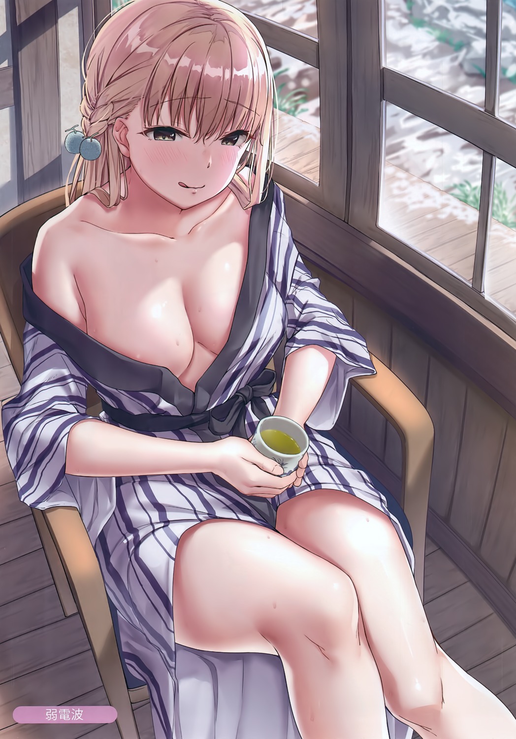 cleavage jack_dempa melonbooks no_bra open_shirt wet yukata