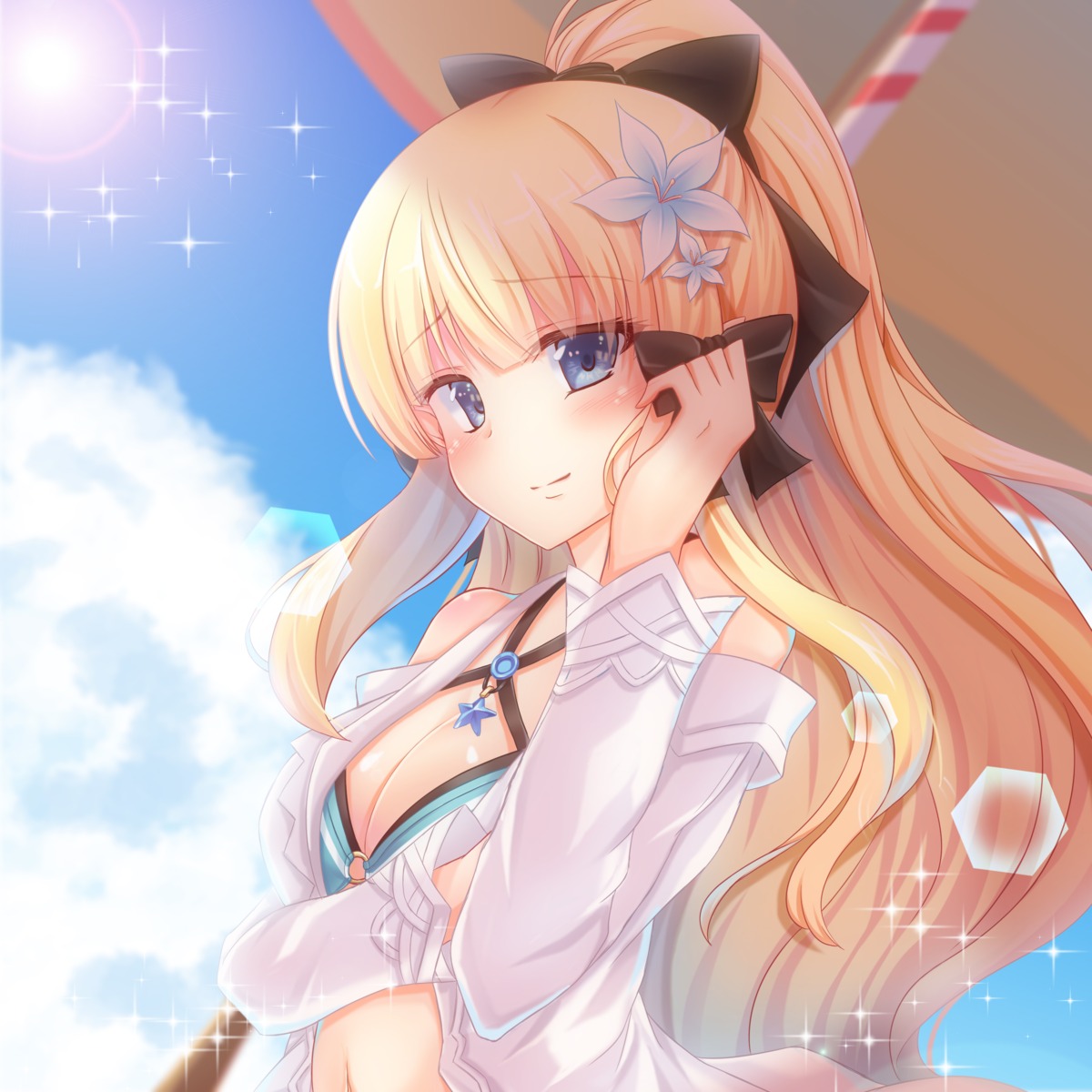 alia_konjiki bikini_top open_shirt princess_connect princess_connect!_re:dive sasaki_saren swimsuits