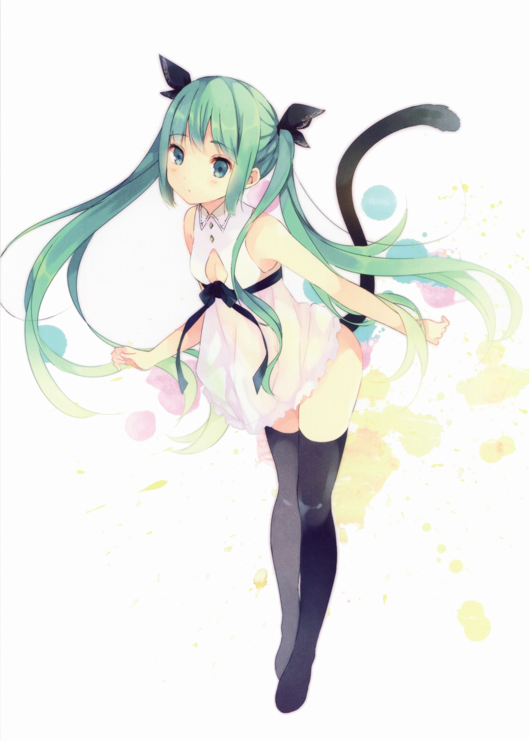 cleavage dress hatsune_miku ousaka_nozomi tail thighhighs vocaloid