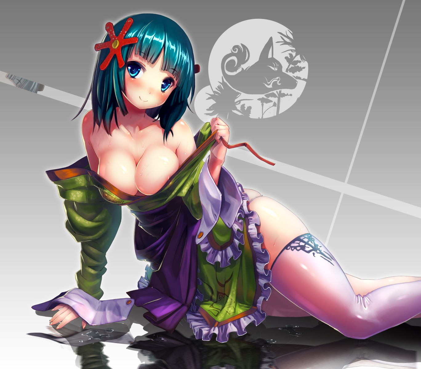 areola breasts lolita_fashion no_bra open_shirt pantsu sai_(abyss05) thighhighs undressing wa_lolita