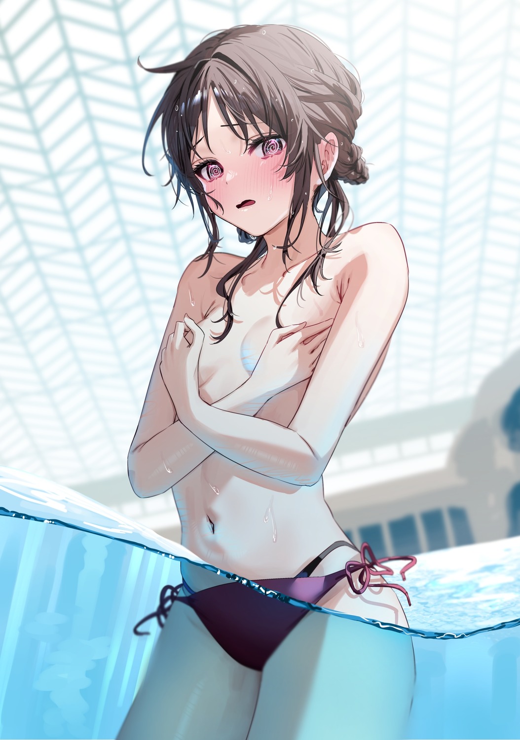 bikini breast_hold chigusa_minori jitsu_wa_imouto_deshita. nishiyama_kazusa swimsuits topless wet