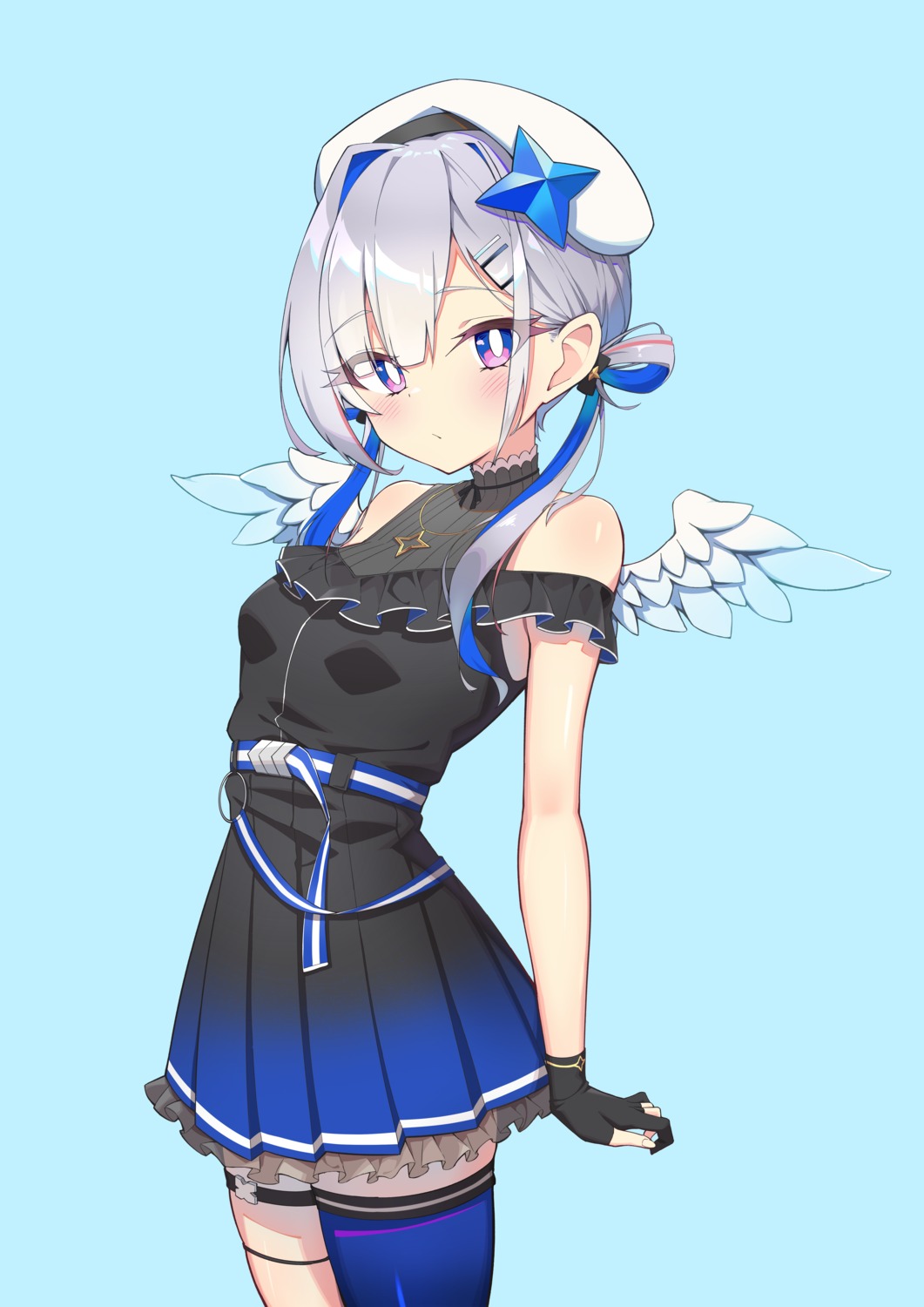 amane_kanata dress garter hololive quarterlift thighhighs wings