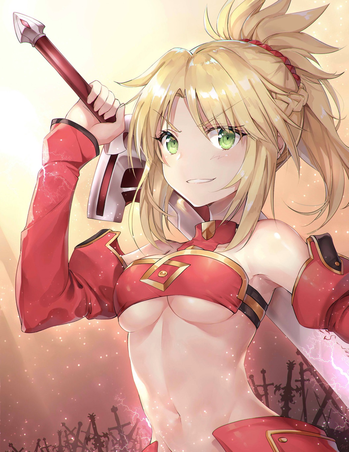 fate/grand_order mordred_(fate) sword taro_(ultrataro) underboob