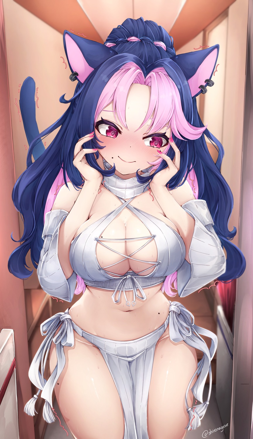 animal_ears nekomimi no_bra shironagase tail