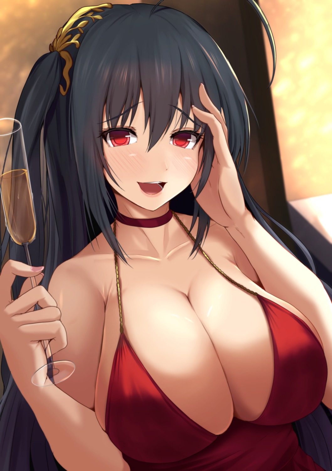 azur_lane breast_hold cleavage kanzaki_kureha no_bra taihou_(azur_lane)