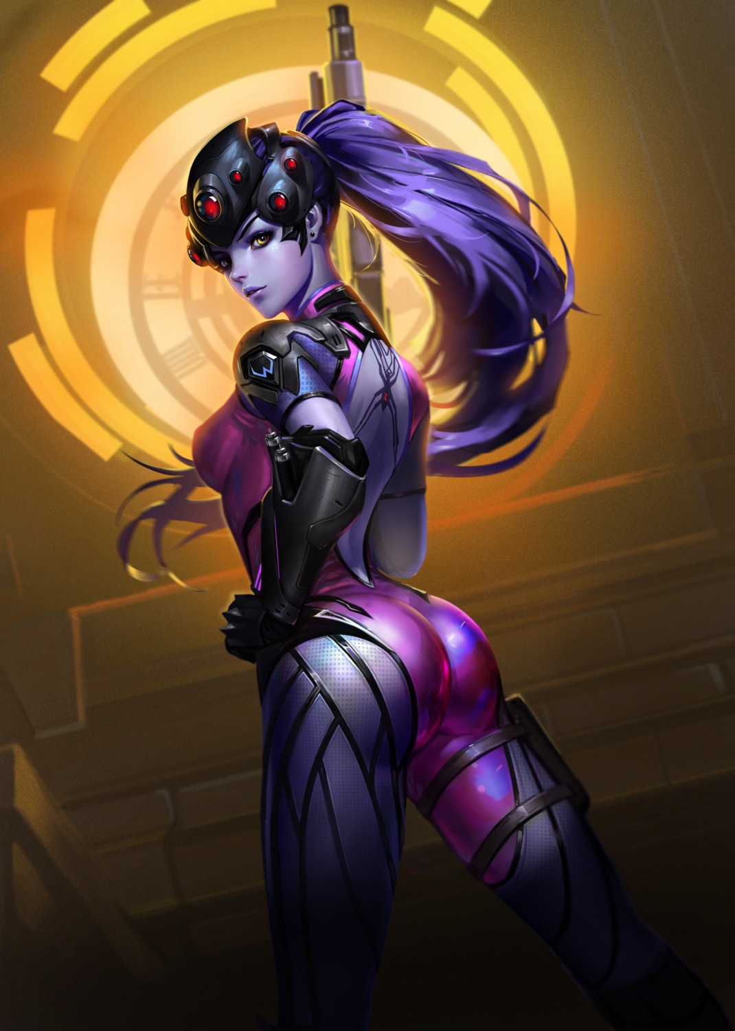 ass bodysuit detexted gun liang_xing overwatch tattoo widowmaker