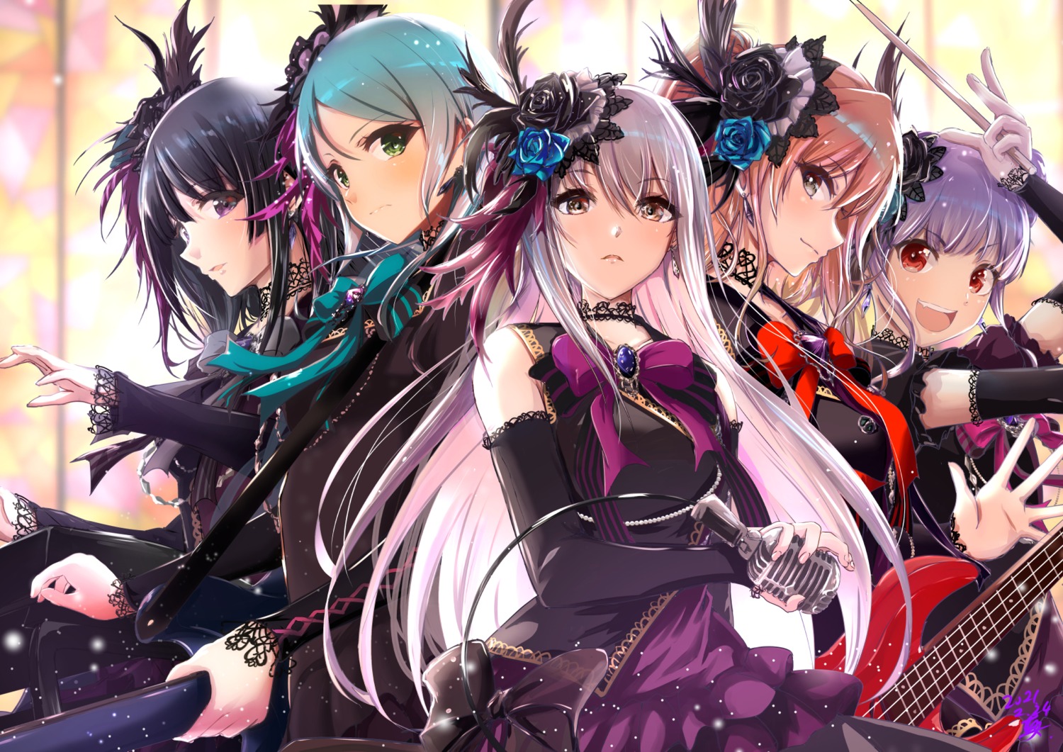 bang_dream! guitar hikawa_sayo imai_lisa lolita_fashion minato_yukina ochi_r shirokane_rinko udagawa_ako