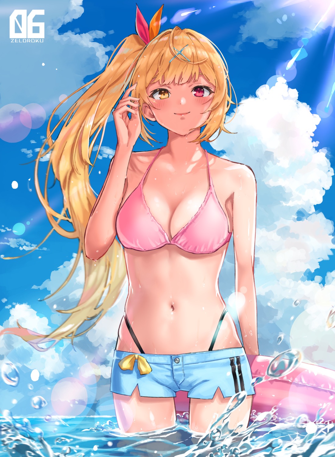 bikini cleavage heterochromia hoshikawa_sara nijisanji swimsuits wet zelo6