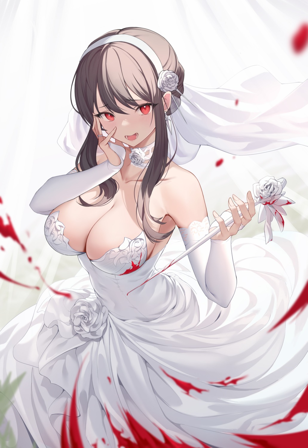 blood dress no_bra roi_(liu_tian) spy_x_family weapon wedding_dress yor_briar