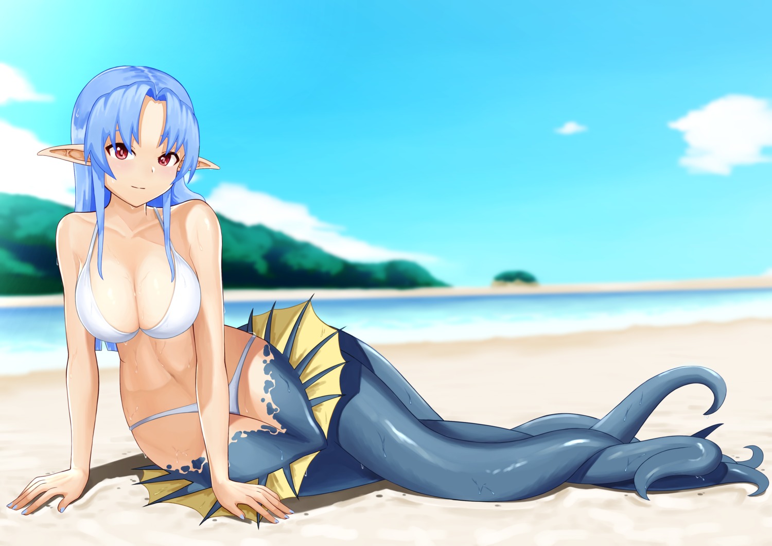 bikini imubainu monster_girl pointy_ears swimsuits tentacles wet