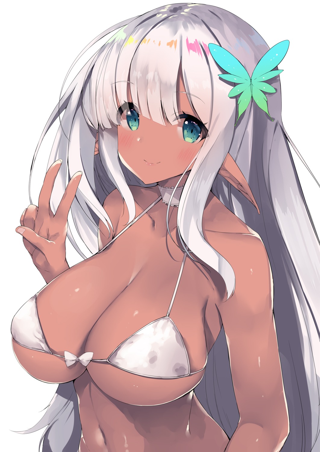 bikini_top elf pointy_ears swimsuits tagme underboob