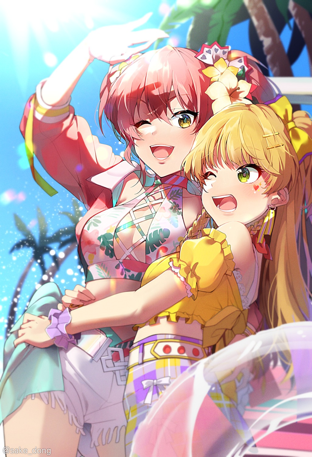 bikini jougasaki_mika jougasaki_rika sake_dong swimsuits tattoo the_idolm@ster the_idolm@ster_cinderella_girls the_idolm@ster_cinderella_girls_starlight_stage