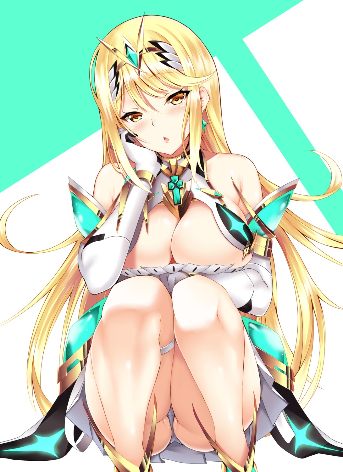 breast_hold daive garter hikari_(xenoblade_2) no_bra pantsu skirt_lift thong xenoblade xenoblade_chronicles_2