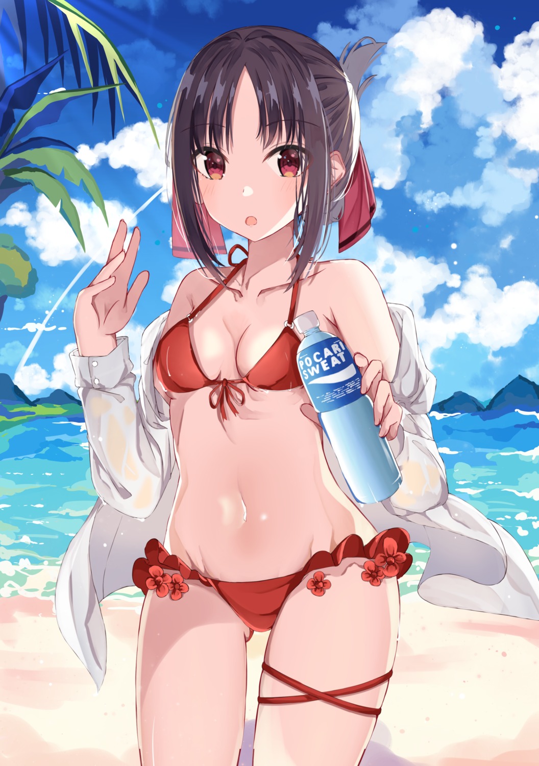 bikini cleavage garter kaguya-sama_wa_kokurasetai_~tensai-tachi_no_renai_zunousen~ norazura open_shirt see_through shinomiya_kaguya swimsuits